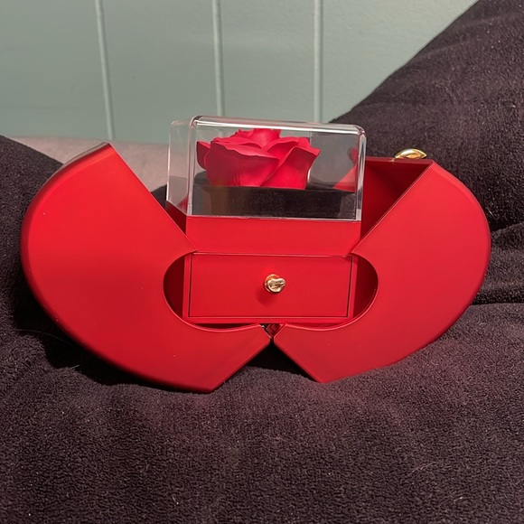 BNIB ACRYLIC APPLE HEART SHAPE PRESERVED RED ROSE RING/JEWELRY PRESENT GIFT BOX - Picture 13 of 16